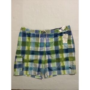 Tommy Bahama Swim Trunk Men Sz 2XLT Plaid Baja Harbor Cove Maui Blue Pockets NEW